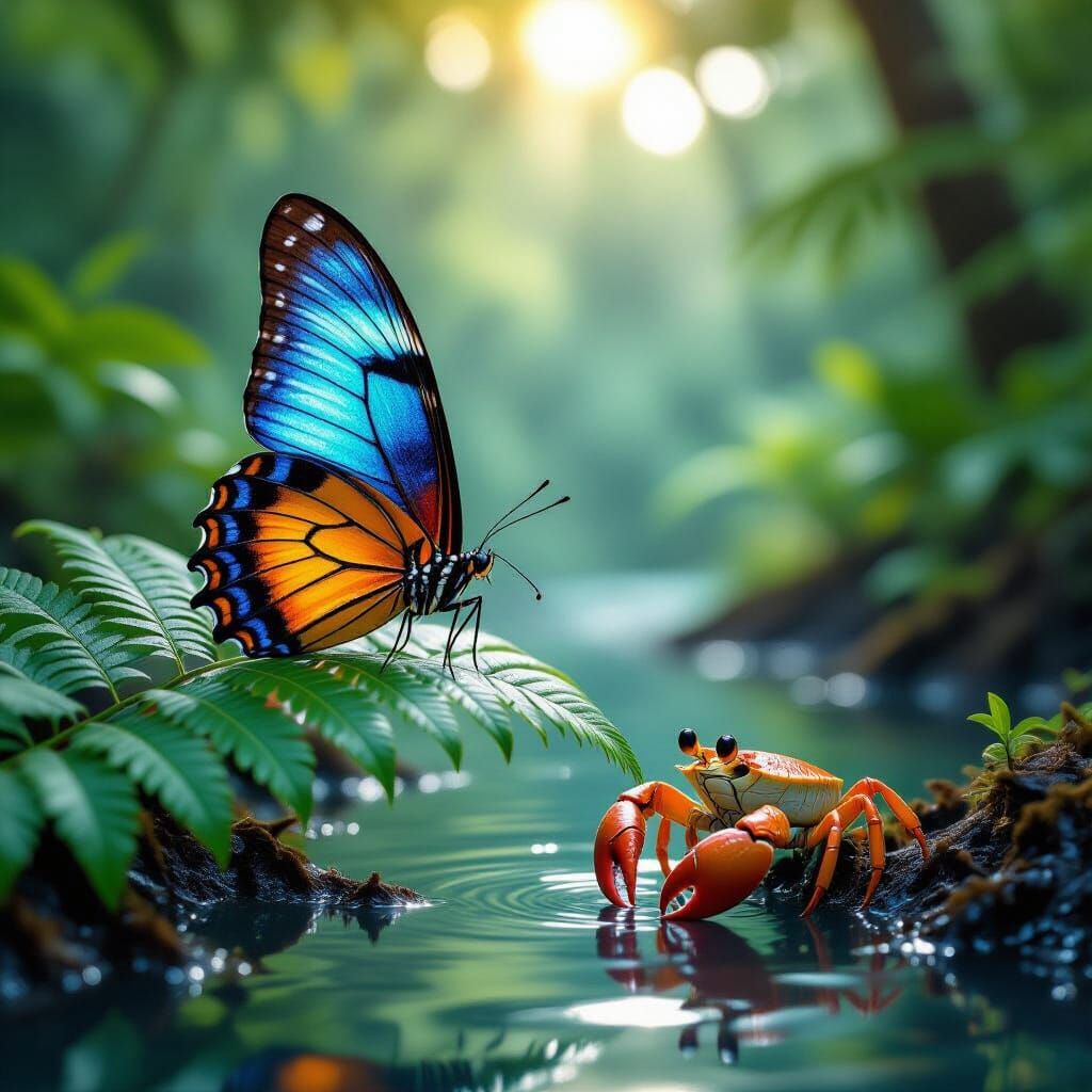 Butterfly and Fiddler Crab Split Image