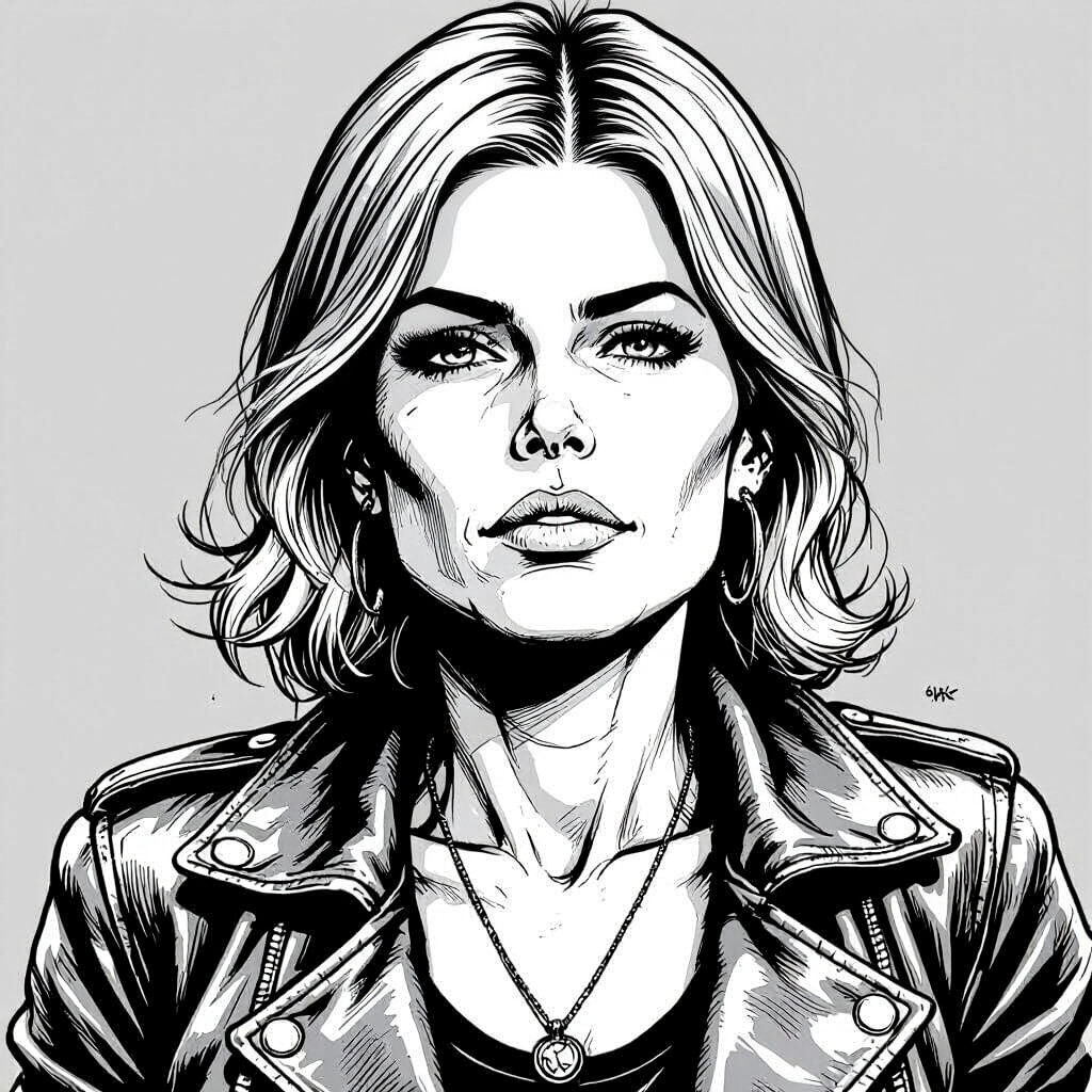 Female Comic Portrait in Black and White