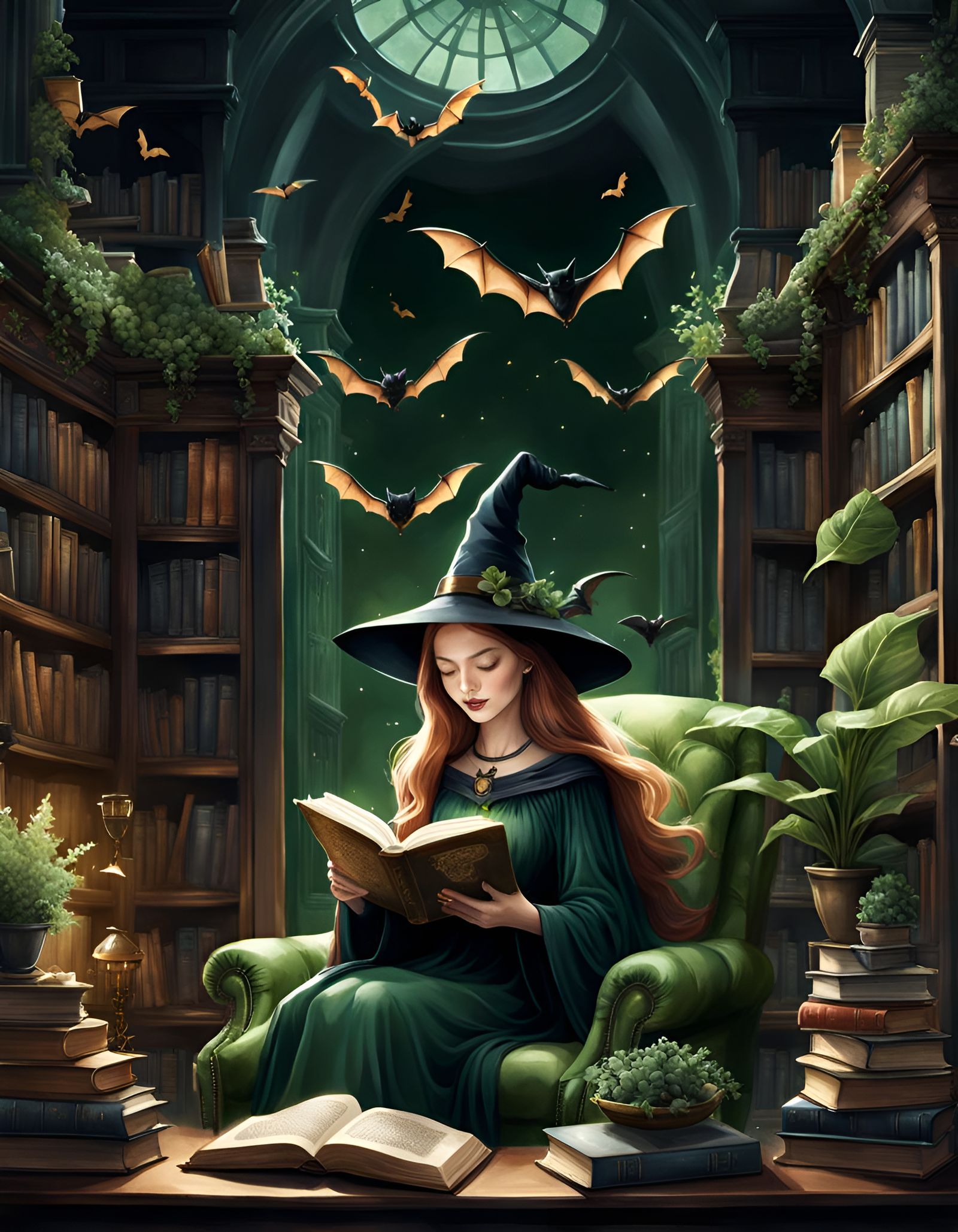 Magical Flying Bats in Witch's Antiquarian Bookshop