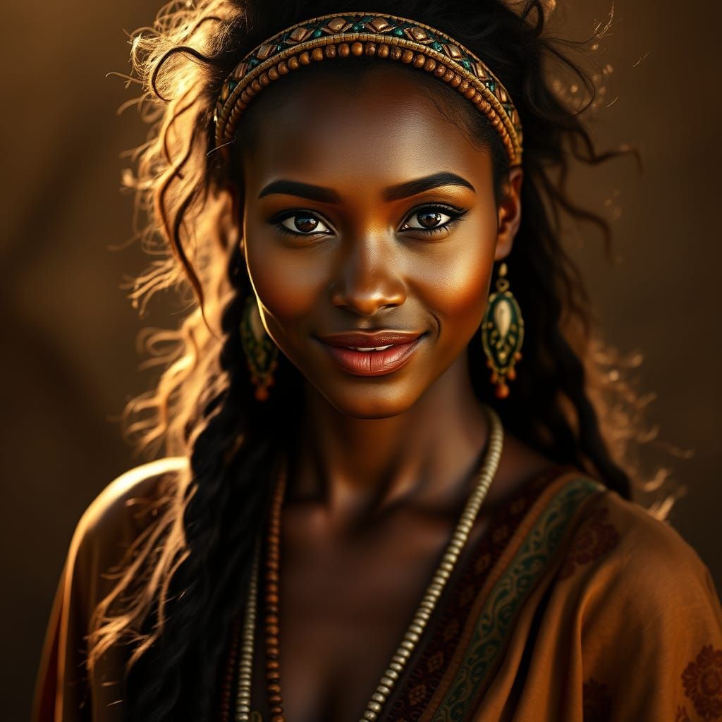 Enigmatic Tanzanian Beauty in Warm, Golden Light