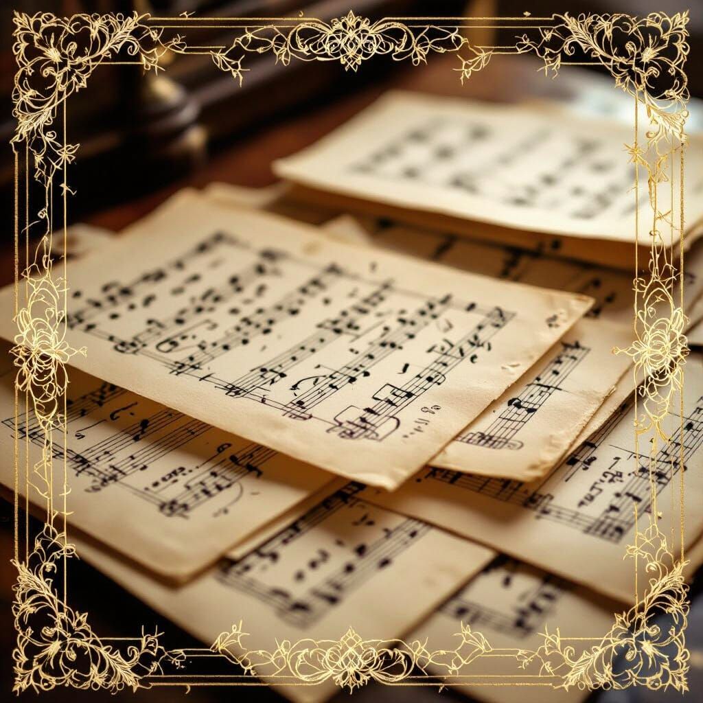 Antique Music Sheets with Lace Trim in Vintage Study