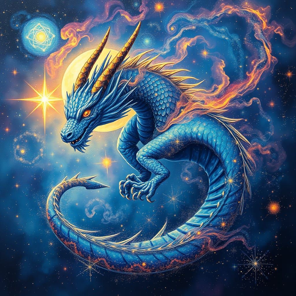 Cosmic Cobalt Dragon in Hyperrealistic Style