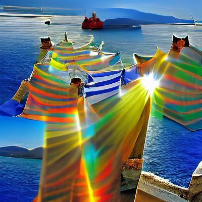 Colorful Sunshine Rays over Beautiful Greece