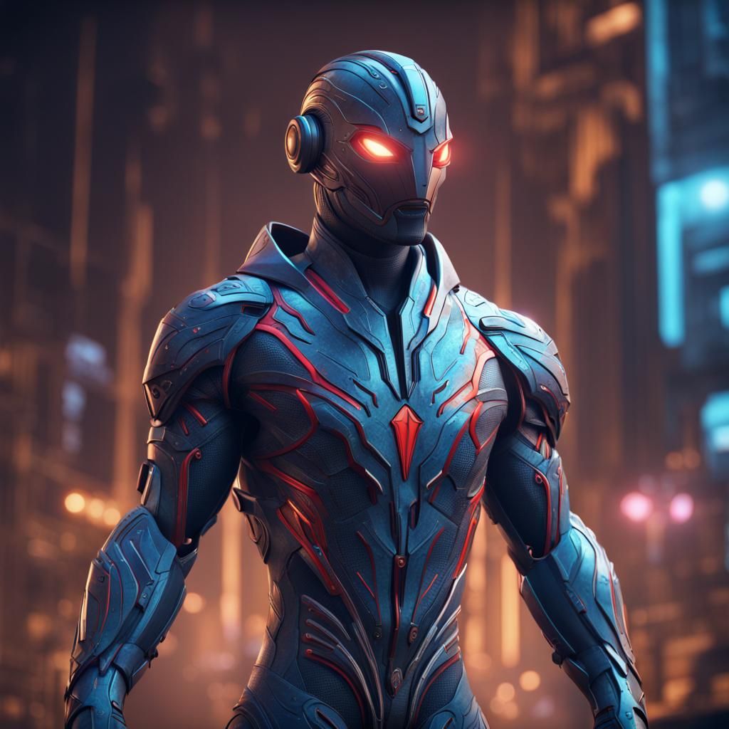 Superhero in Techno-Organic Biosuit: Fantasy Concept Art