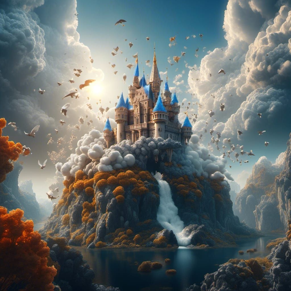 Pegasus Flies Around Castle in the Sky