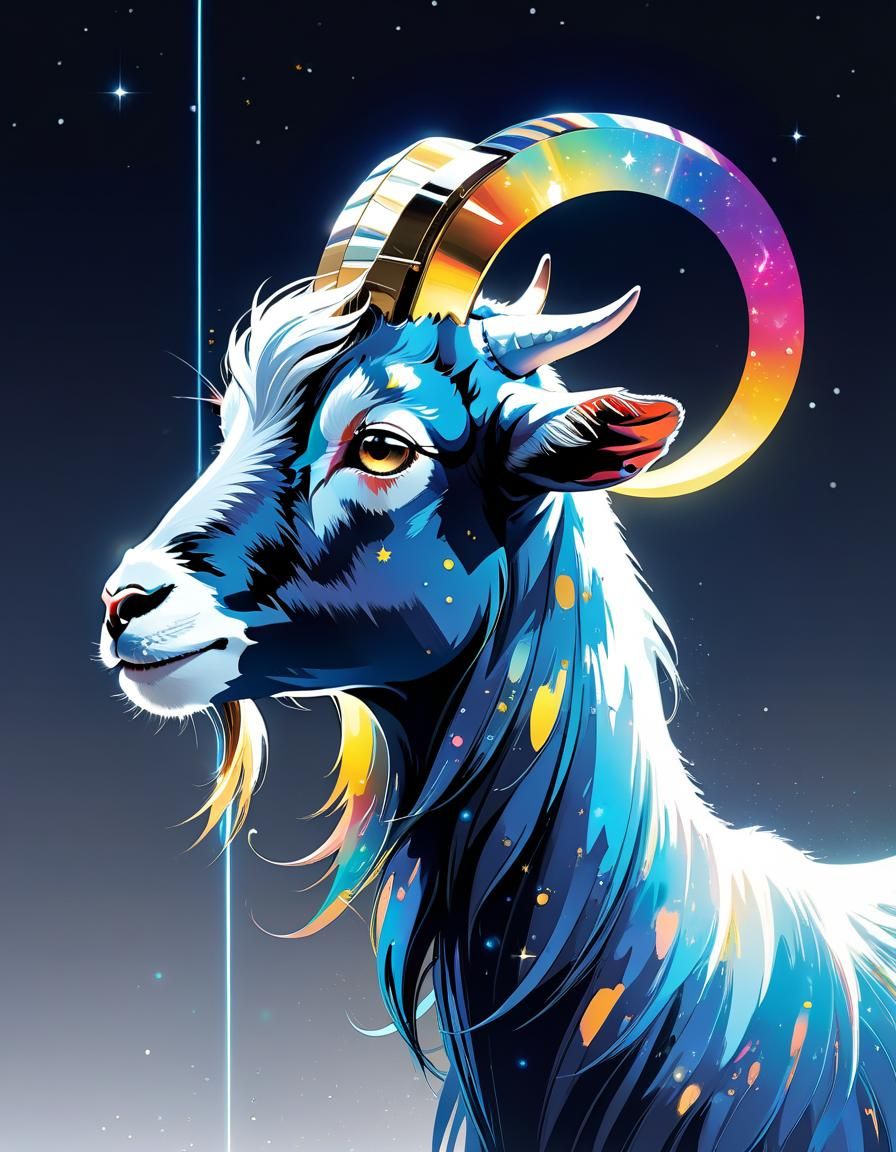 Celestial Goat Mugshot in Anime Style