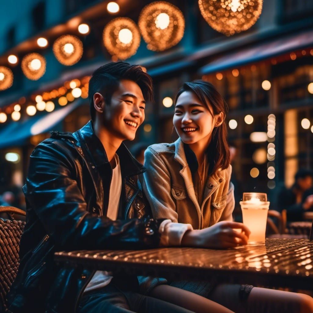 Hide hands <lora:signs:1.0> Asian couple, confident smiles, ...