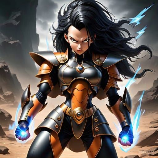 Female Saiyan Warrior in Battle Ready Position