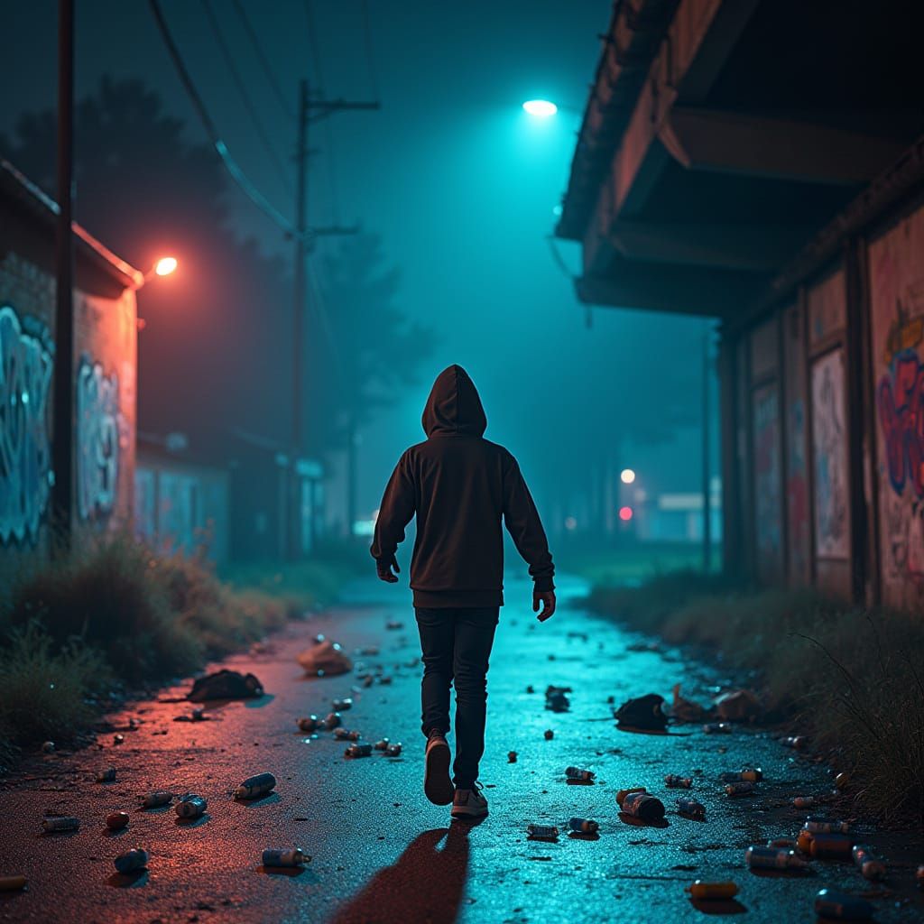 Urban Flight: Teenage Figure in Street Art Style