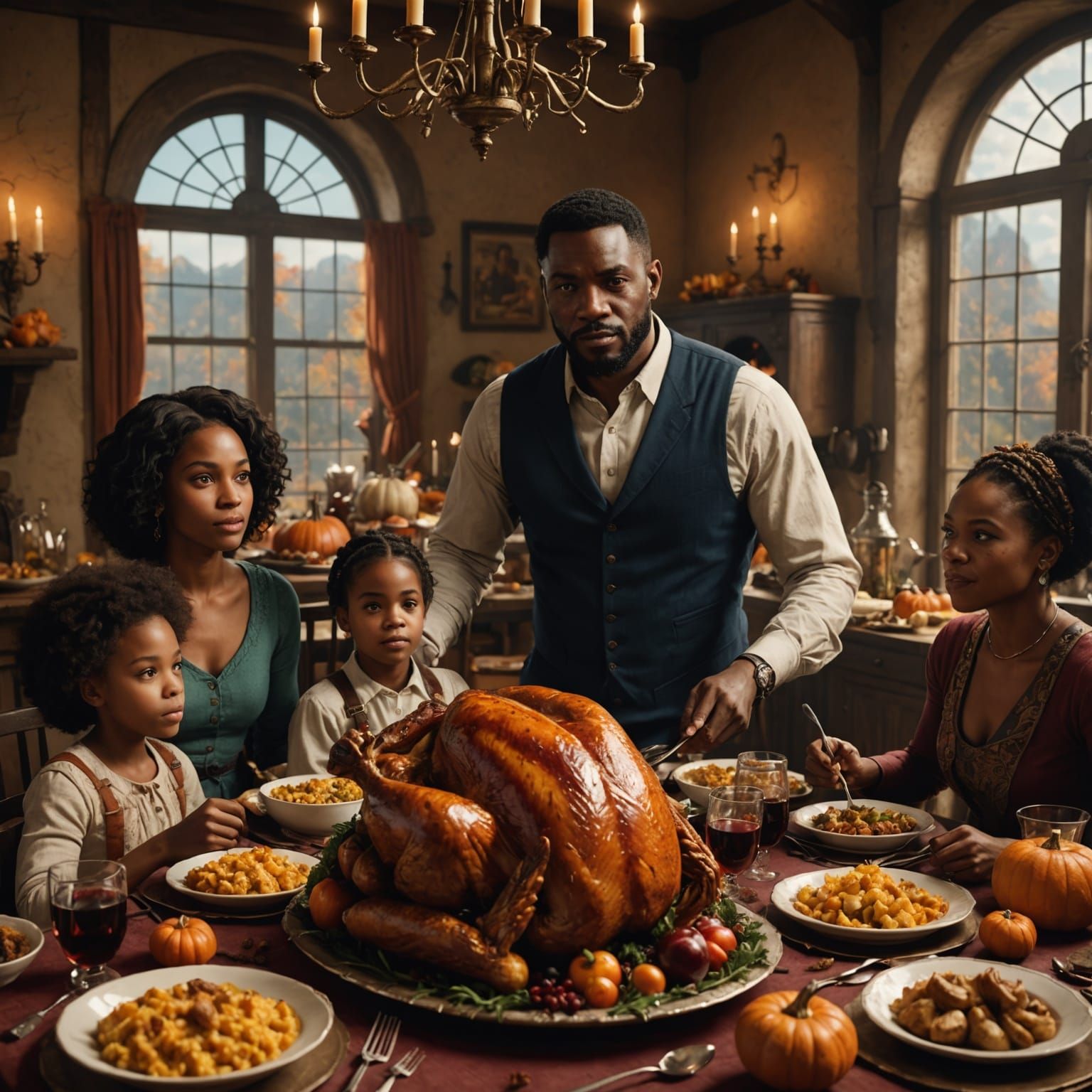 Thanksgiving Dinner with Black Family: Detailed Matte Painti...