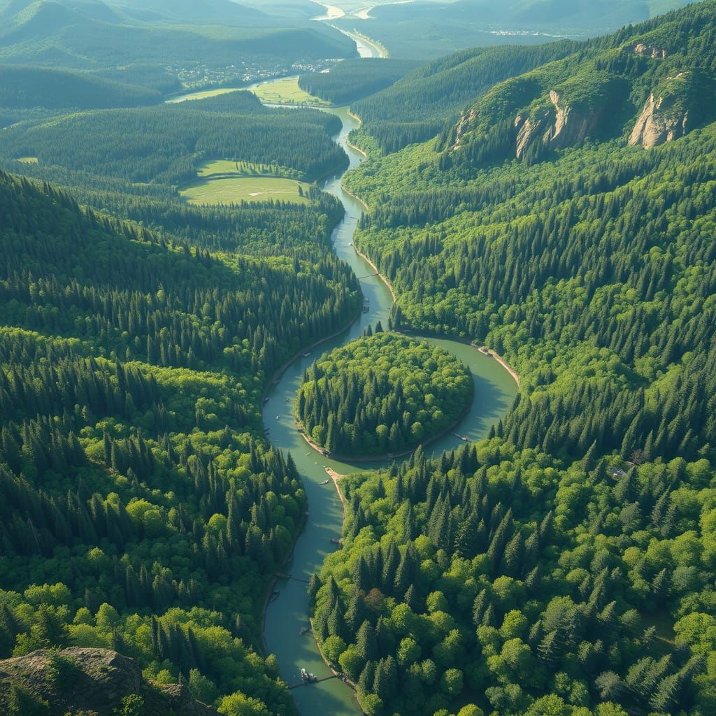 Bird's Eye View Serene Green Landscape