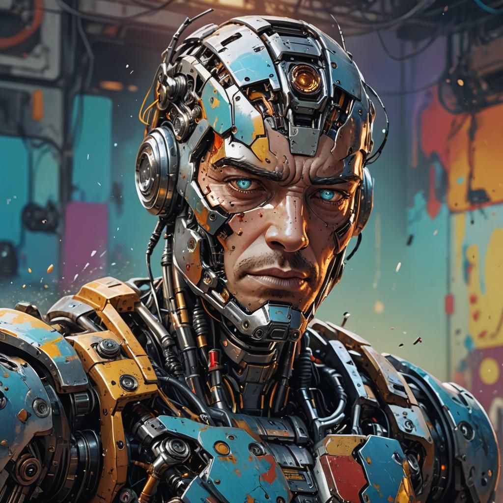 Man in Love With Robot: Hyperrealistic Splash Art