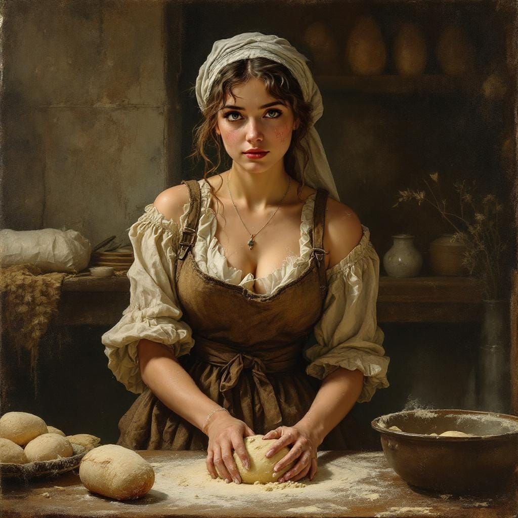 English Baker Kneading Dough in Art Nouveau Style