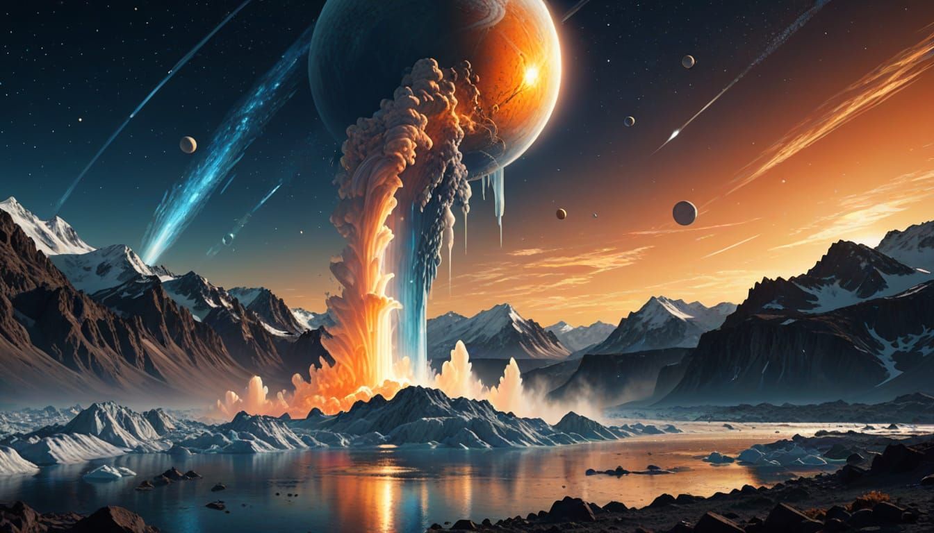 Enceladus Geyser Eruption in Space Fantasy Digital Art