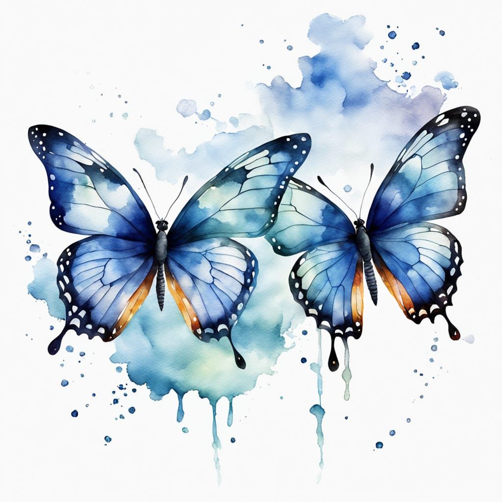 Two Butterflies, One Fire, One Ice, in Soft Watercolor