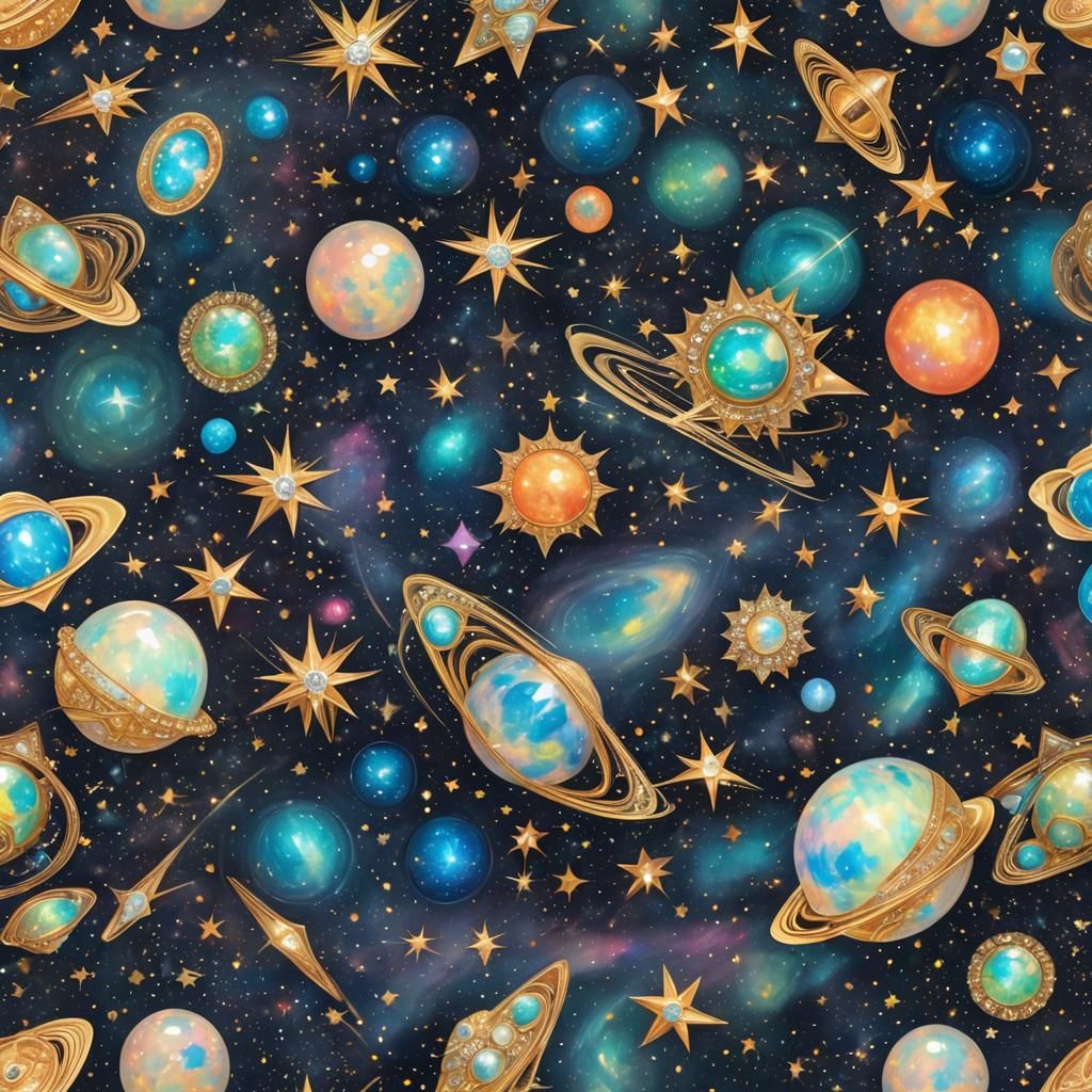 Diamond Planet with Opal Galaxy Background