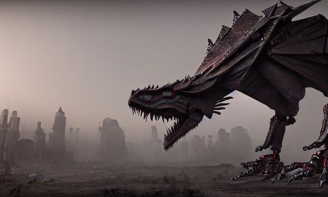 Cybernetic Dragon Builds Robots: 3D Rendered Fantasy