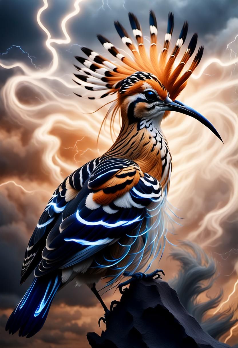 Ethereal Hoopoe Bird of Lightning in Dark Art