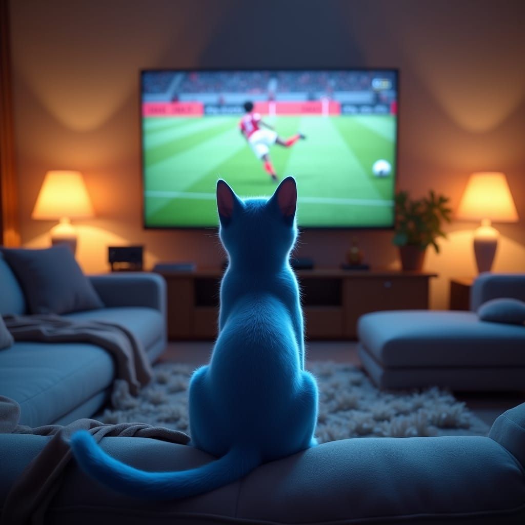 Oriental Shorthair Cat Watches Football, Fantasy Concept Art