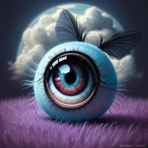 Surreal Chibi Character Dancing in Clouds