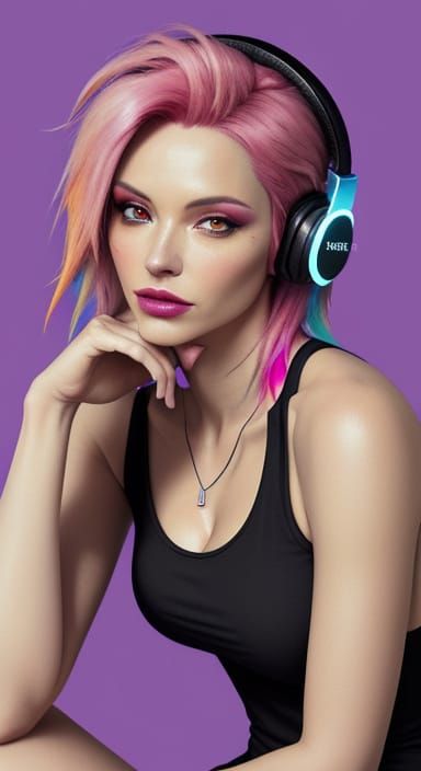 Woman with Headphones: Expressive Oil Painting Portrait