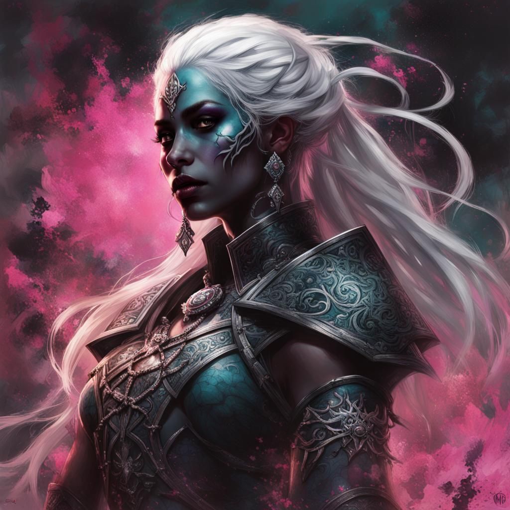 Drow High Priestess in Fantasy Splash Art Style