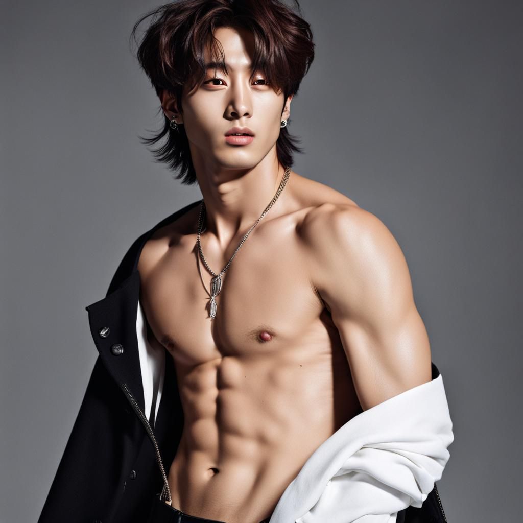 Bare-Chested Man with Long Hair Digital Portrait