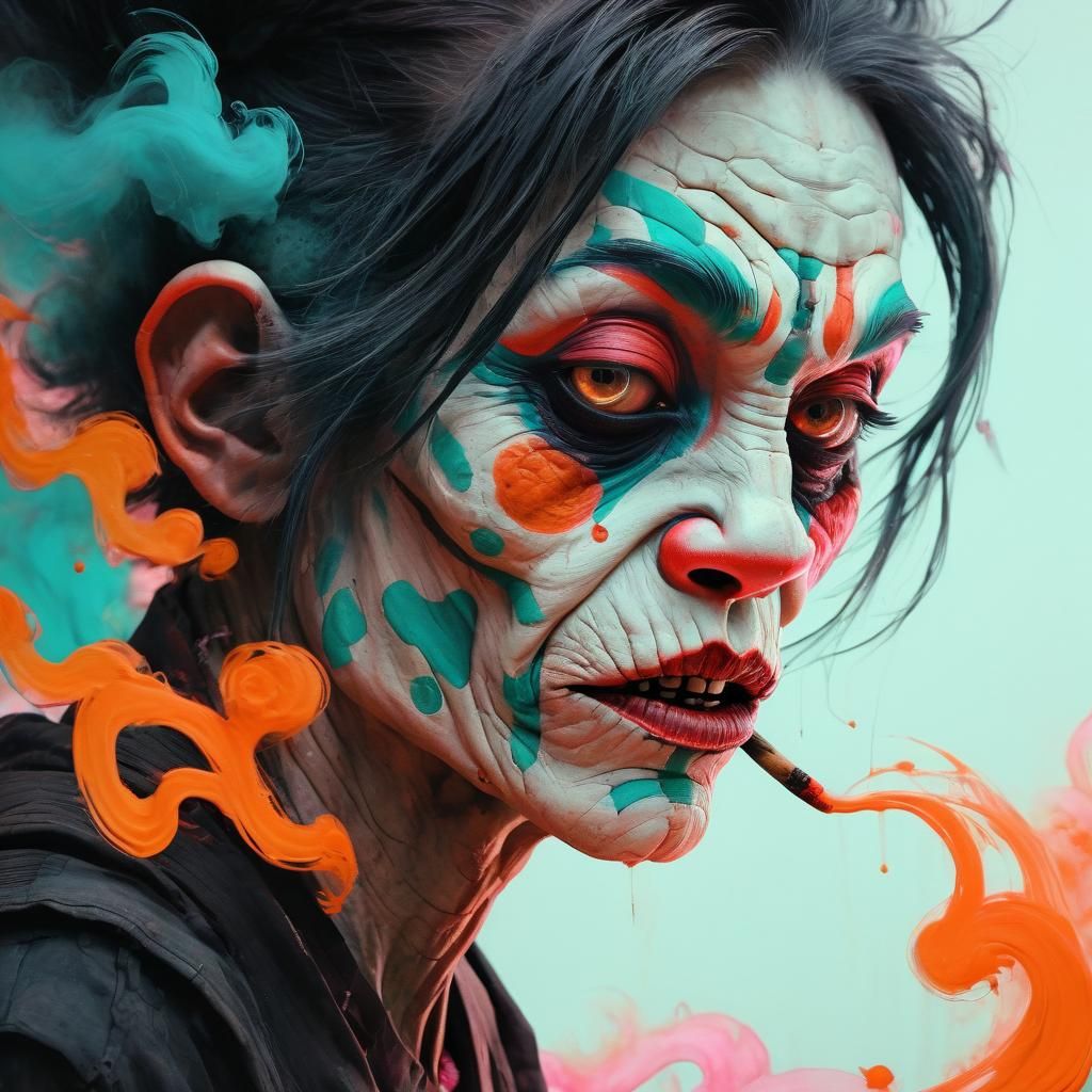 Wabi-Sabi Fantasy Portrait with Zombie Monkey Monster Clown...
