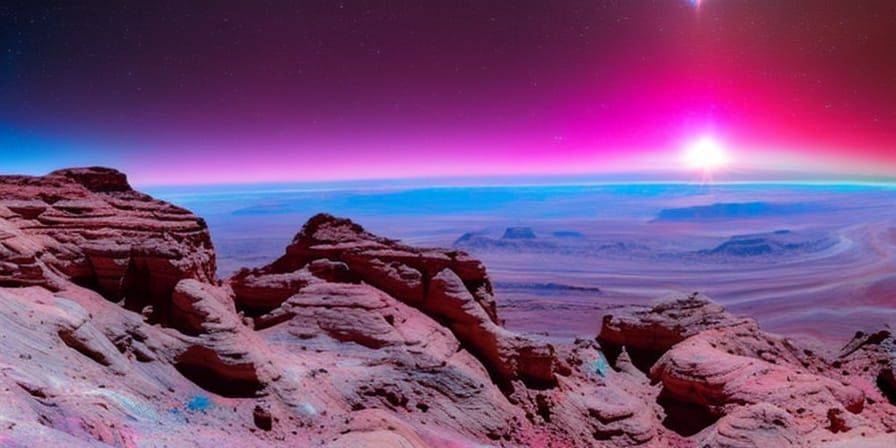 Alien Desert Canyon with Binary Star Sunset