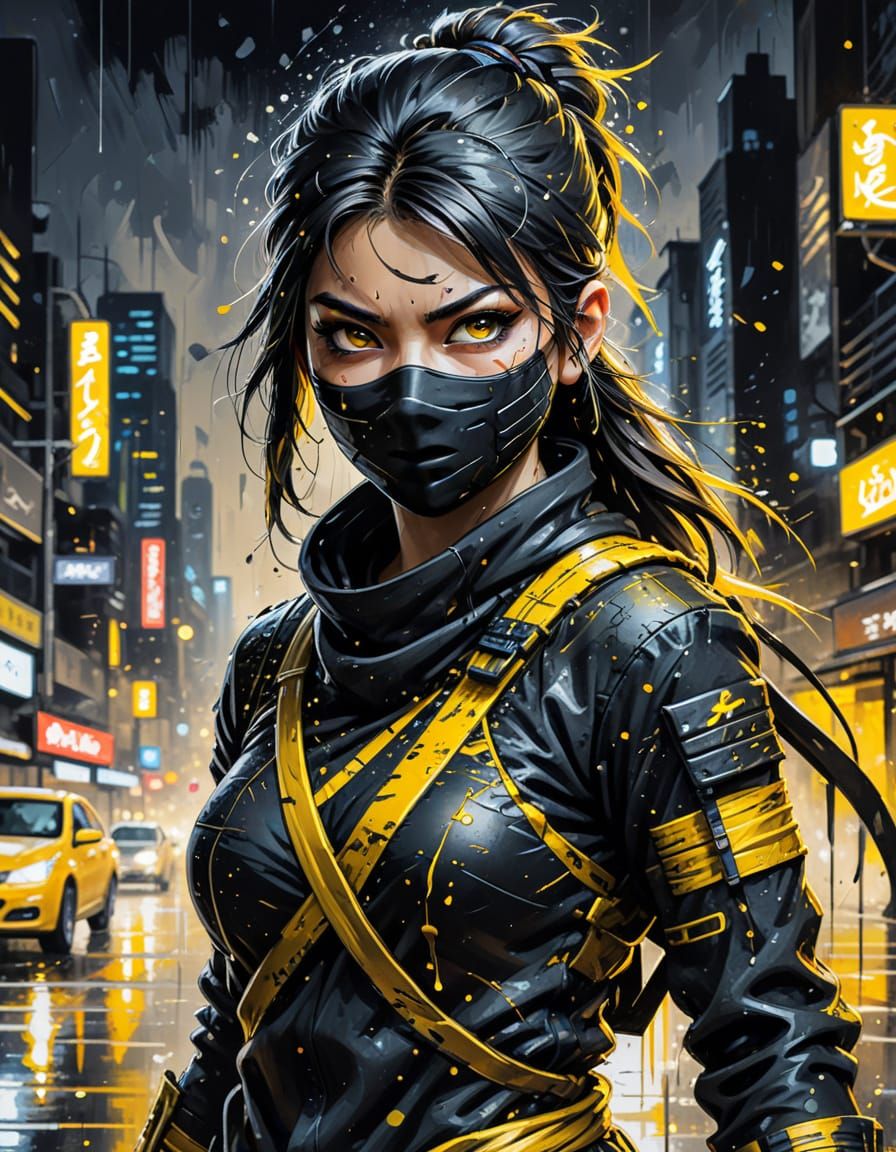 Attractive Female Ninja in Vivid Colors
