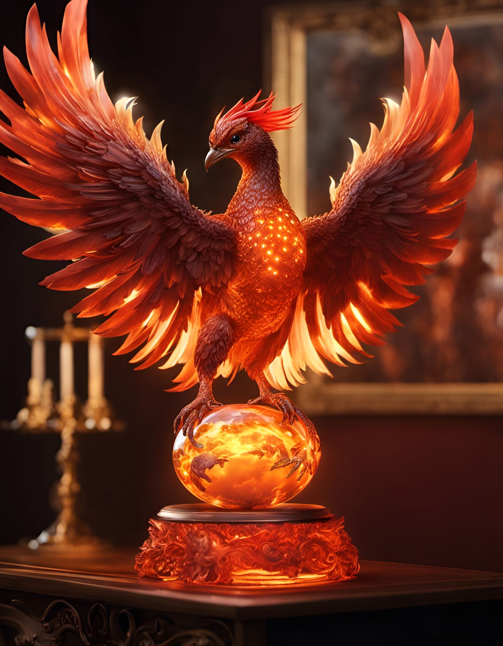 Flaming Phoenix Emerges from Diamond Egg