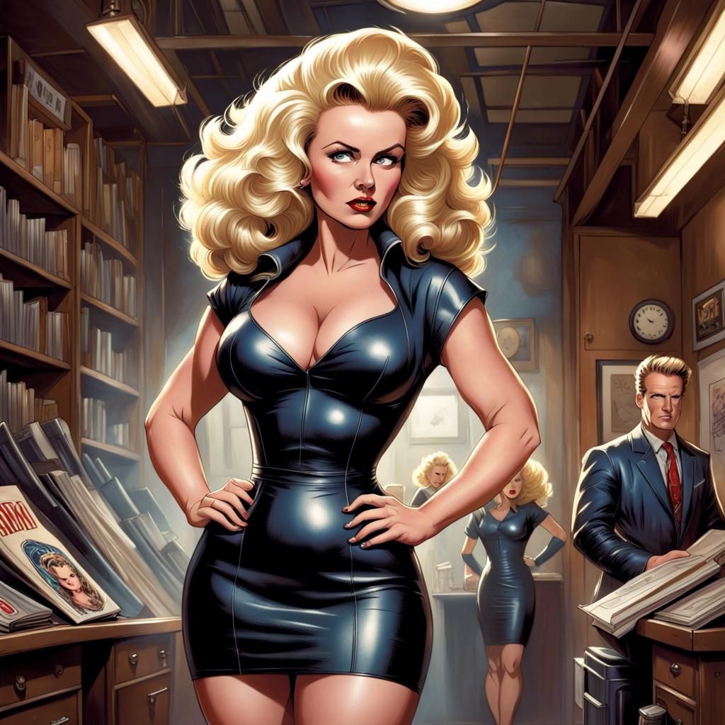Blonde Bombshell in Leather, Comic Book Art