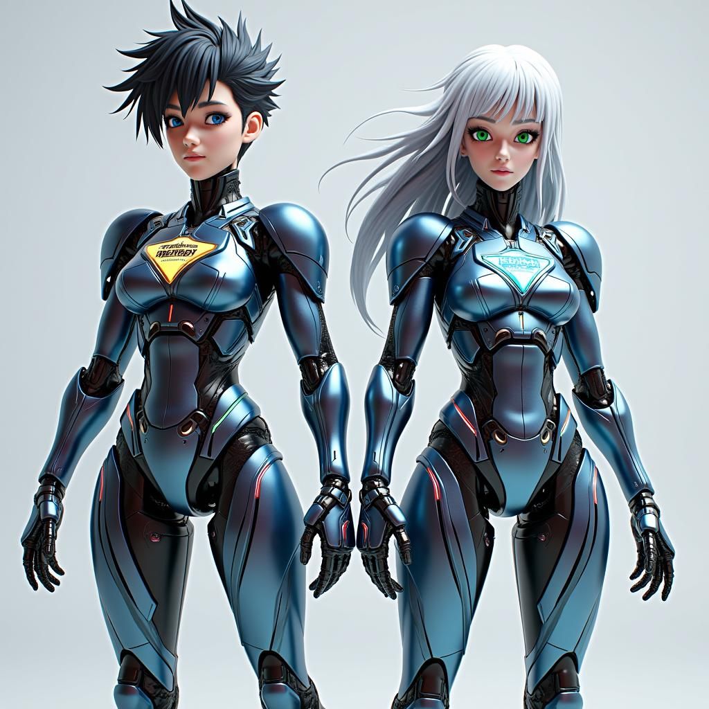Cybernetic Mascots in Anime Style with Neon Accents