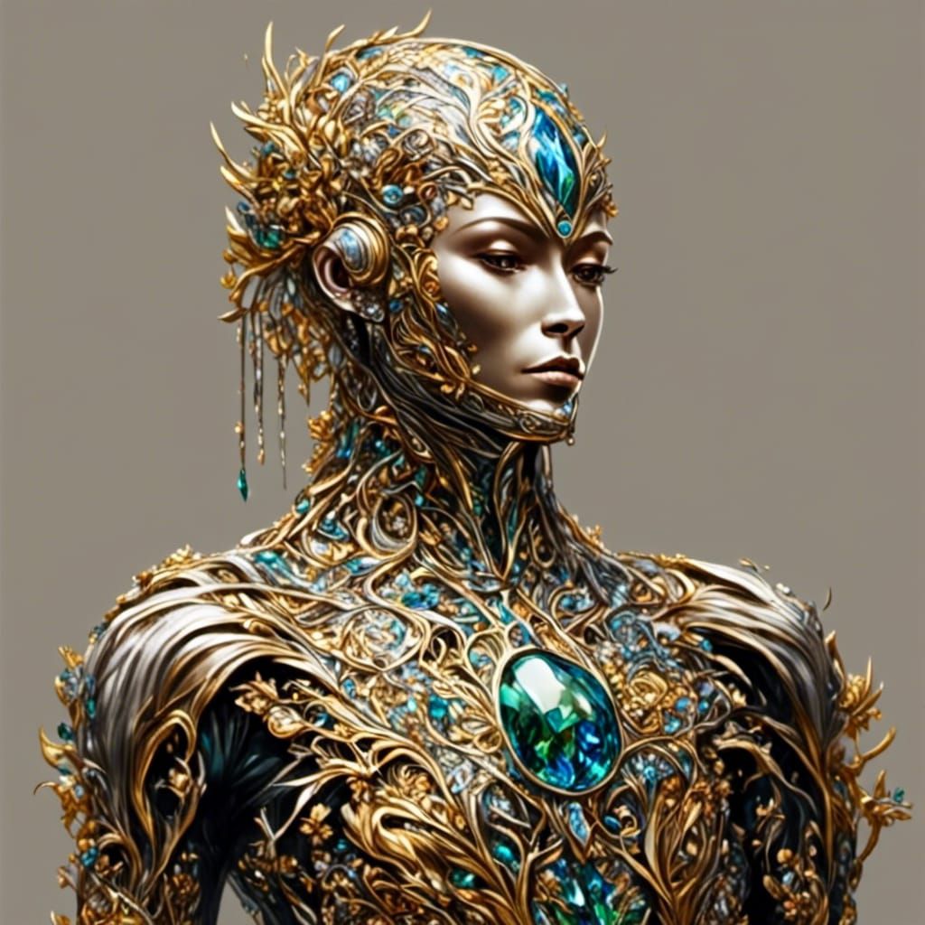 Fabergé Robot Cyborg in Golden Artistic Style