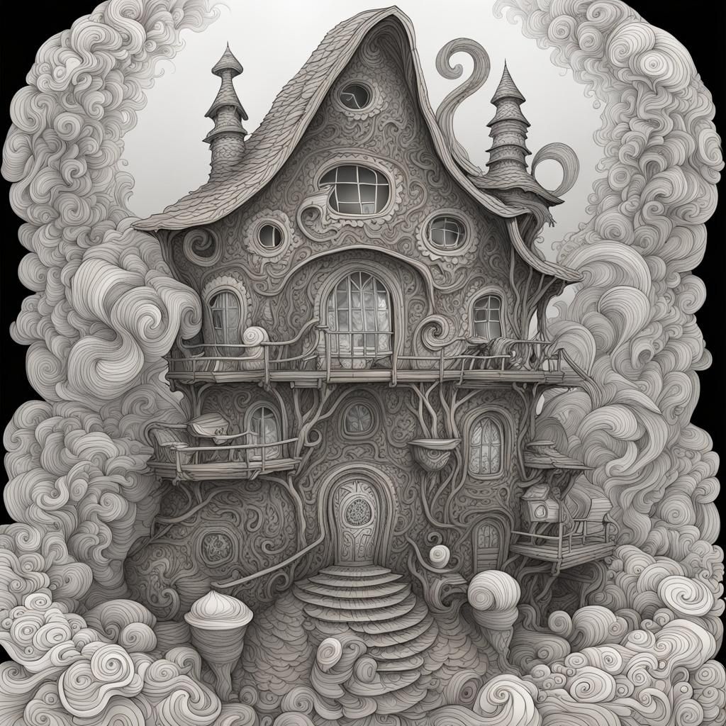 Baba Yaga in Abstract Vector Fractal Style