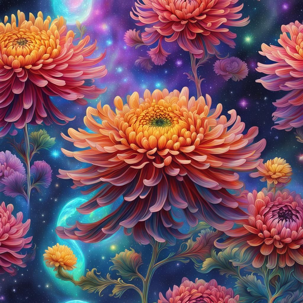 Astral Chrysanthemums in Holographic Cosmic Illustration