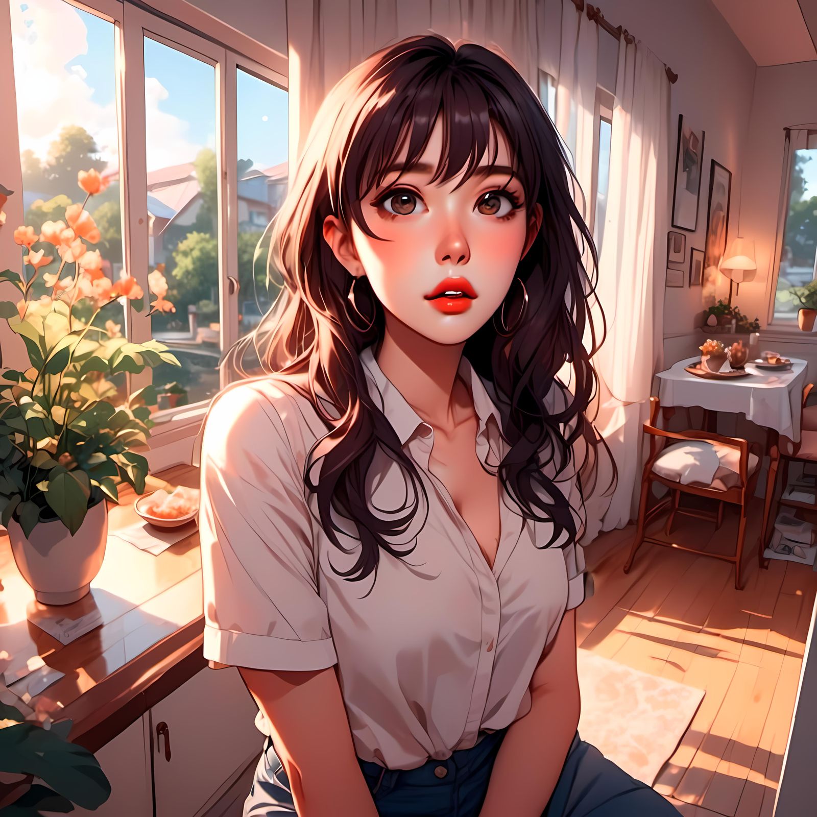 Hyperrealistic Anime Realtor Peeking Through Fisheye Lens