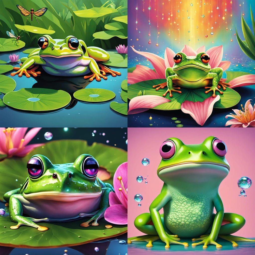 Cartoon Frog's Shocking Discovery in Rainbow Swamp