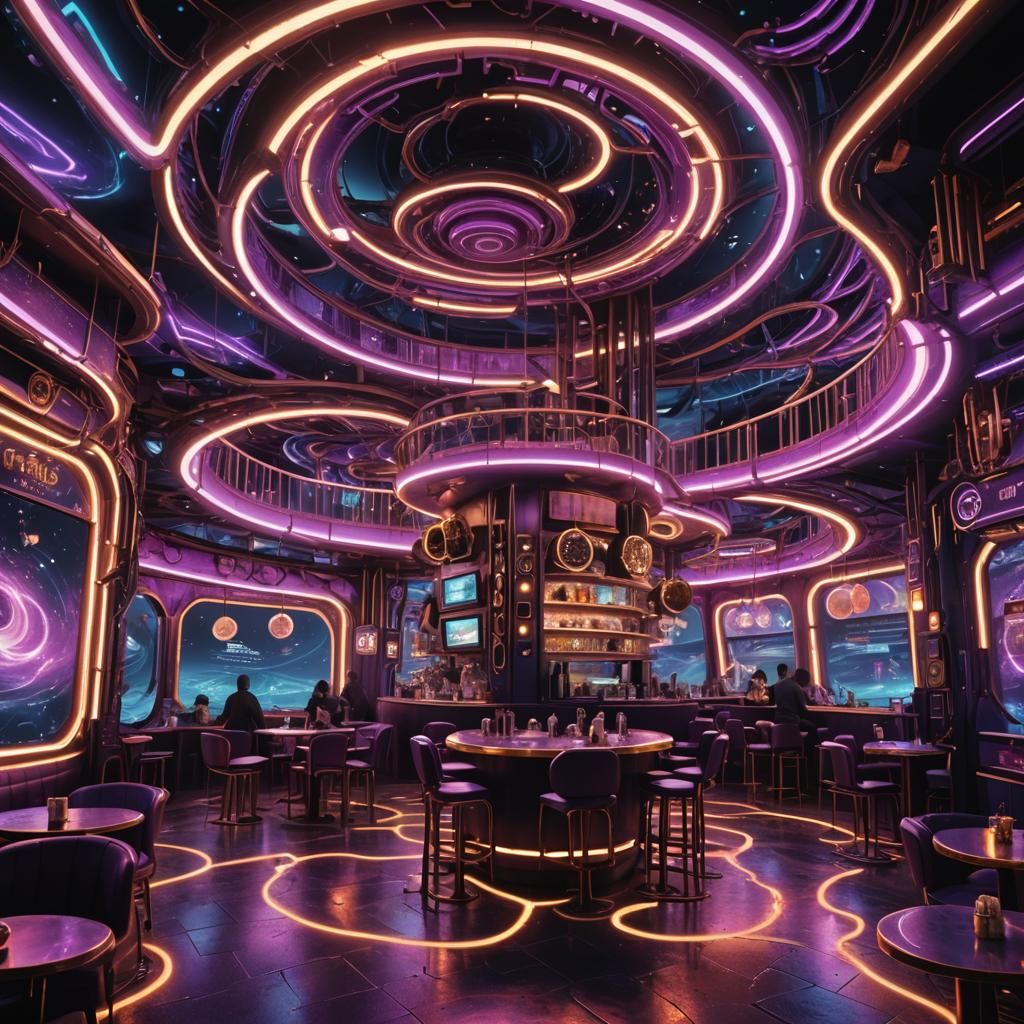 Sci-Fi Cafe on a Black Hole, Digital Art