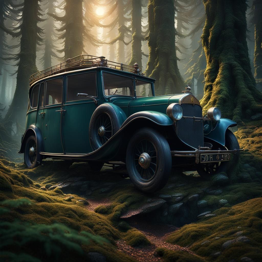 Forbidden Forest with Flying Car: Matte Painting