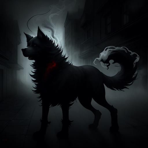 Ethereal Ghost Dog Galloping Through Smoky City