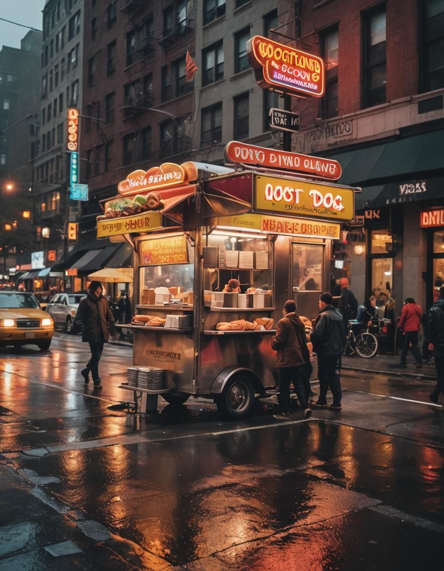New York Hot Dog Cart: Vibrant Street Photography