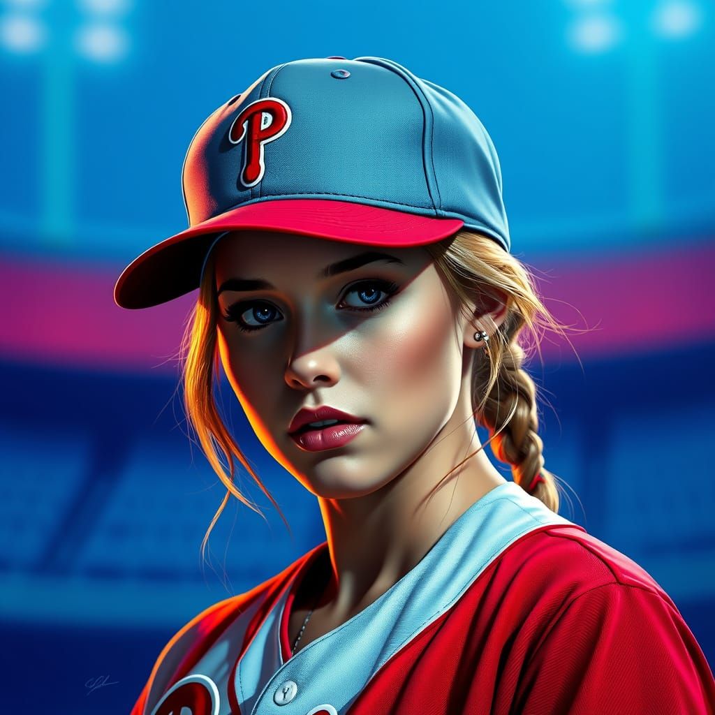 Miley Cyrus as Phillies Baseball Player in Vibrant Stadium A...
