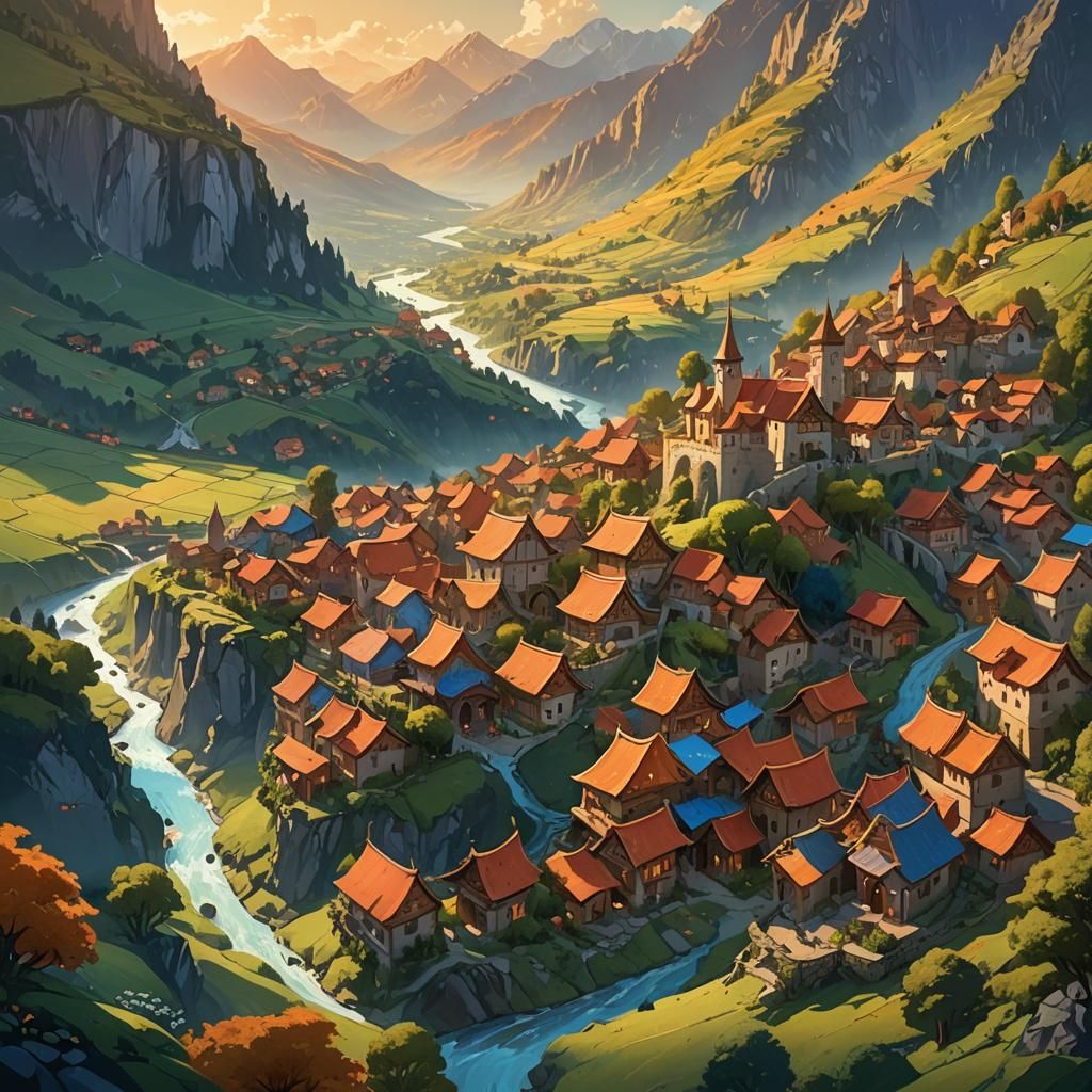 Lush Valley Village: Fantasy Concept Art