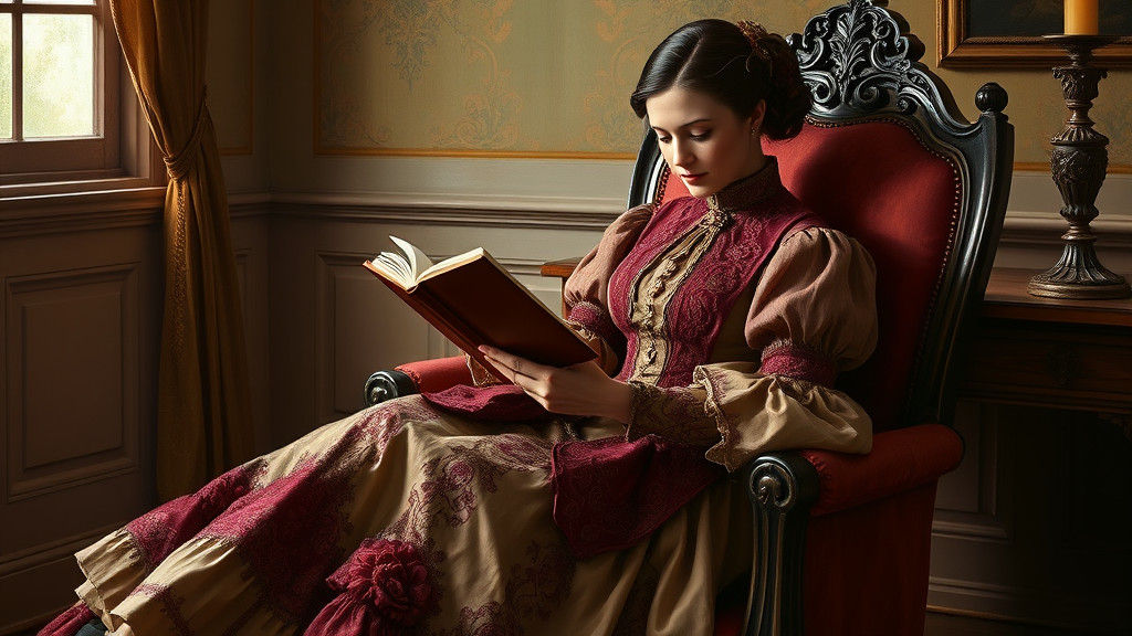 Victorian Lady Reading, in Romantic Realist Style