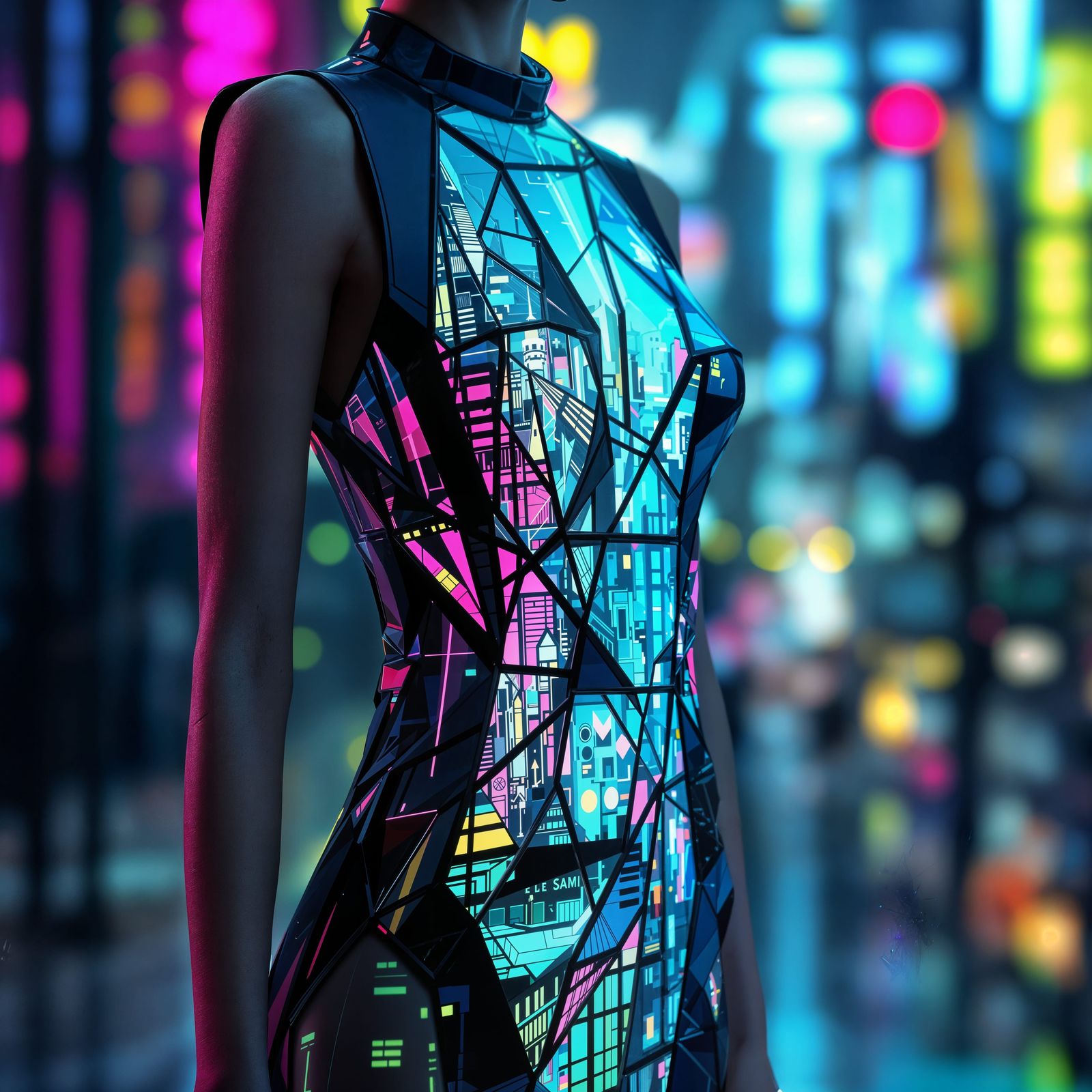 Cyberpunk Stained Glass Fashion in Neon Hues