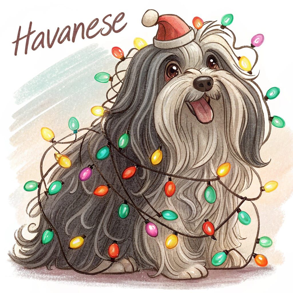 Festive Havanese Dog with Christmas Ornaments