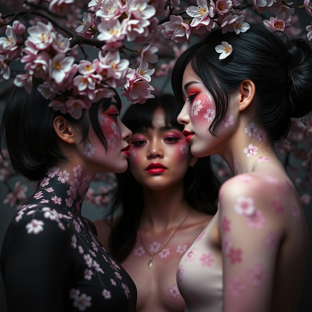 Cherry Blossom Bodypaint in a Cinematic Style