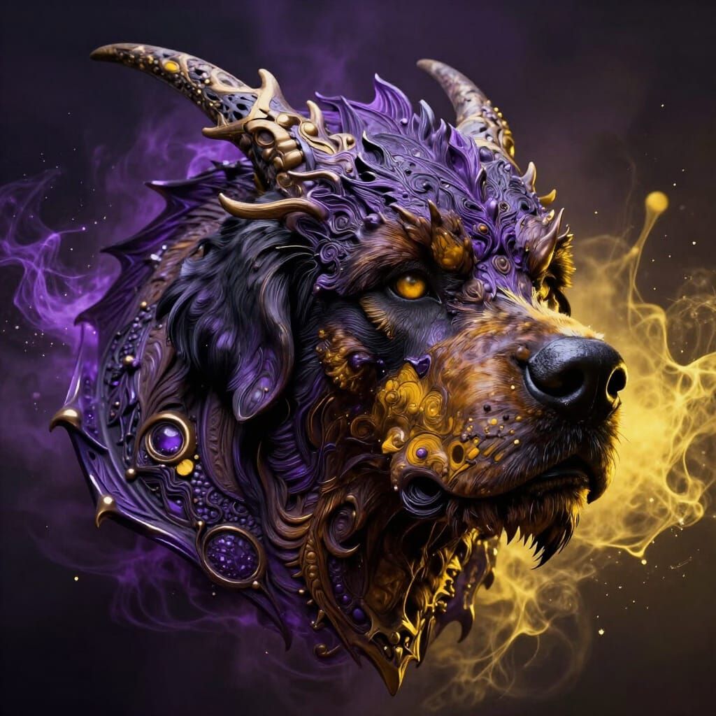 Dragon Head Shaped Like Saint Bernard in Dark Fantasy Style