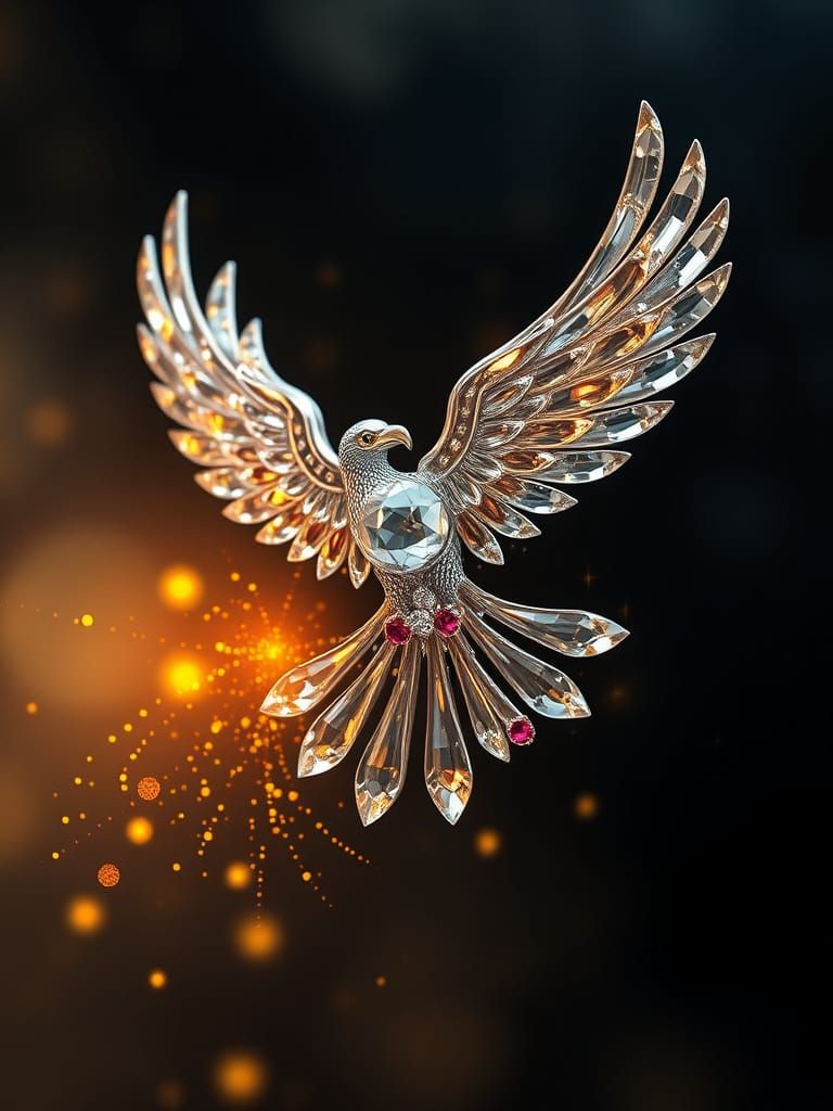 Silver Eagle Brooch with Crystals and Fireflies